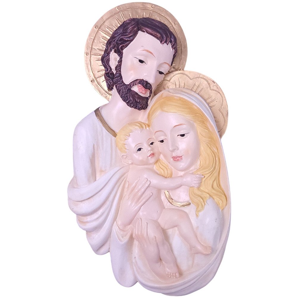 Holy Family Christmas Wall Plaque 7.5" | Resin Nativity Sculpture Decor